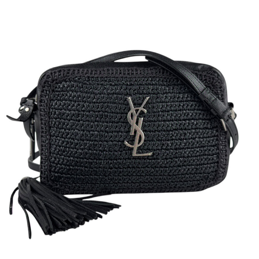 Saint Laurent Crossbody Bag Lou Raffia Leather Black Silver